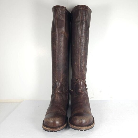 FREEBIRD BY STEVEN WOMEN'S HAVN US6 BROWN LEATHER DISTRESSED TALL RIDING BOOTS - Picture 3 of 13